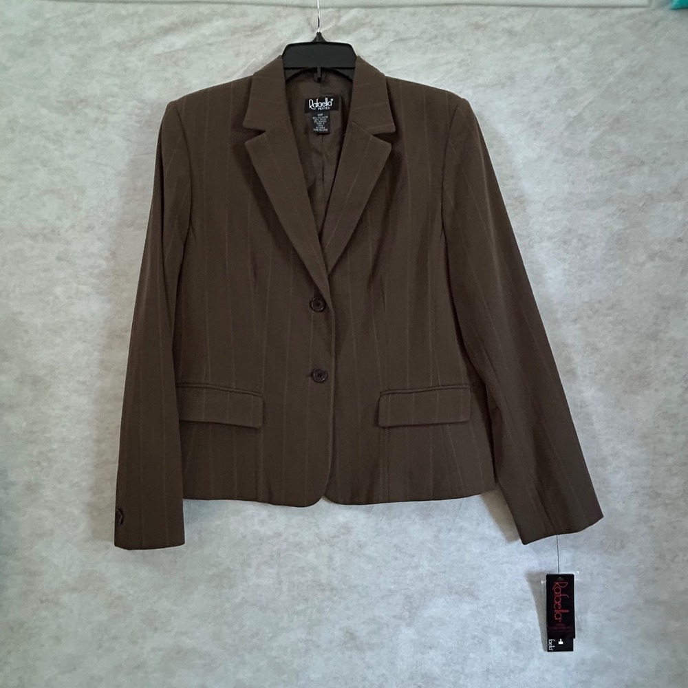 Rafaella Petites Brown Pinstripe Two Button Blazer Jacket 14P NWT 2108